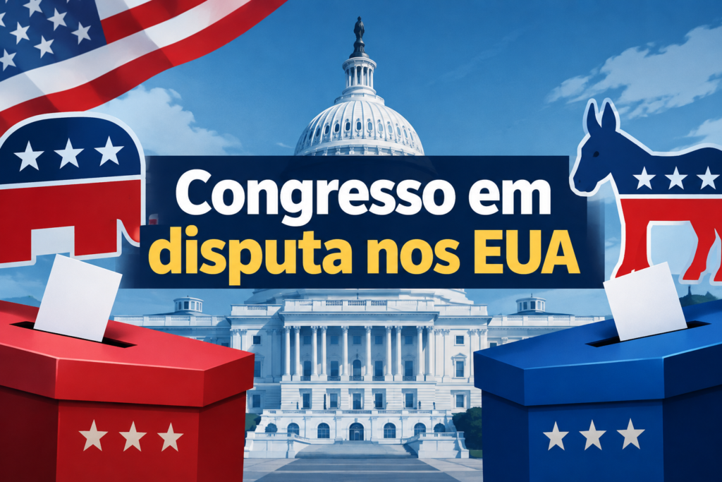 Ilustração editorial sobre eleições de meio de mandato dos estados unidos.