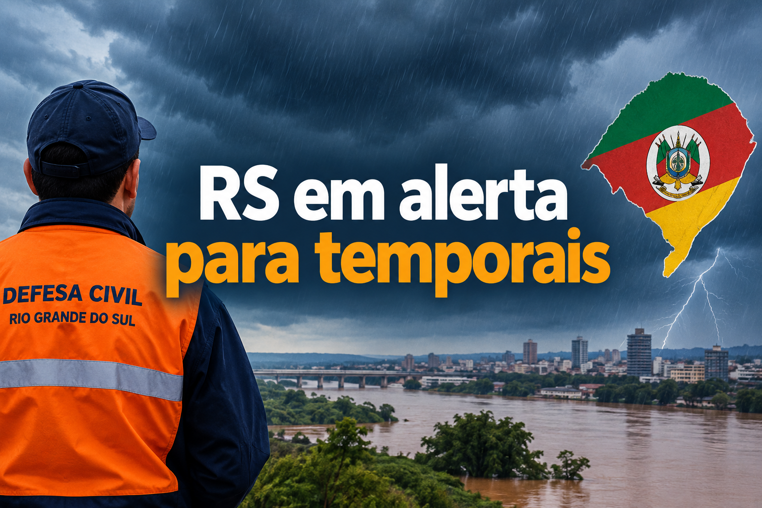 Ilustração editorial sobre defesa civil do rio grande do sul.