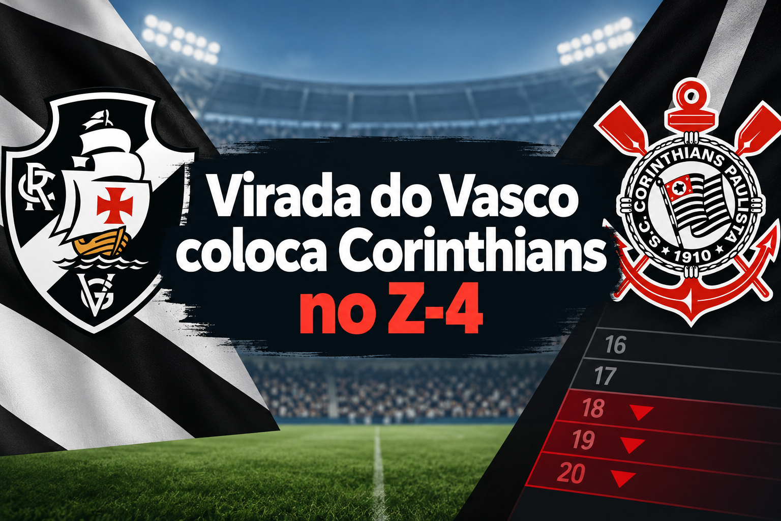 Ilustração editorial sobre classificações de vasco x corinthians.