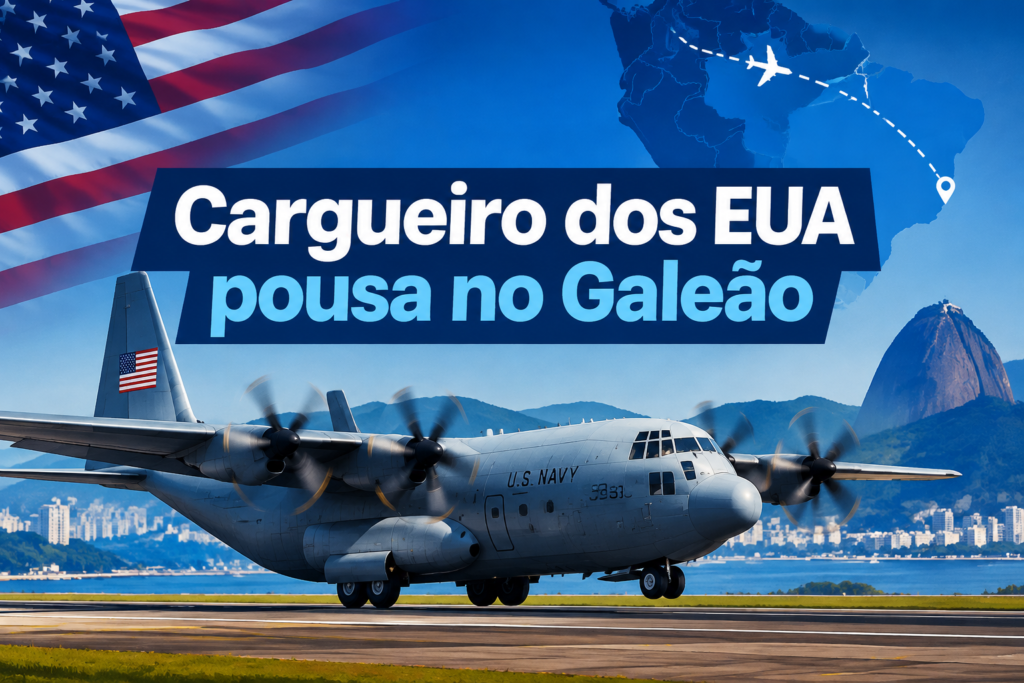 Ilustração editorial sobre avião dos estados unidos no brasil.