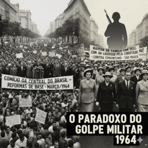 Montagem com imagens que representam o Golpe Militar de 1964